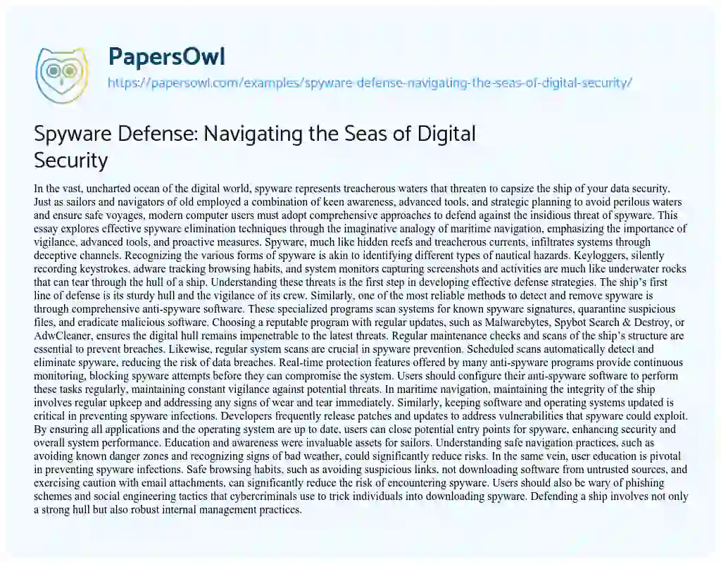 Essay on Spyware Defense: Navigating the Seas of Digital Security