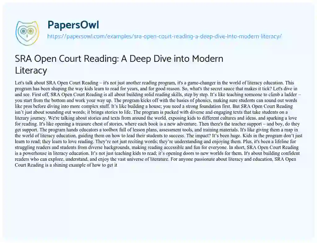 Essay on SRA Open Court Reading: a Deep Dive into Modern Literacy