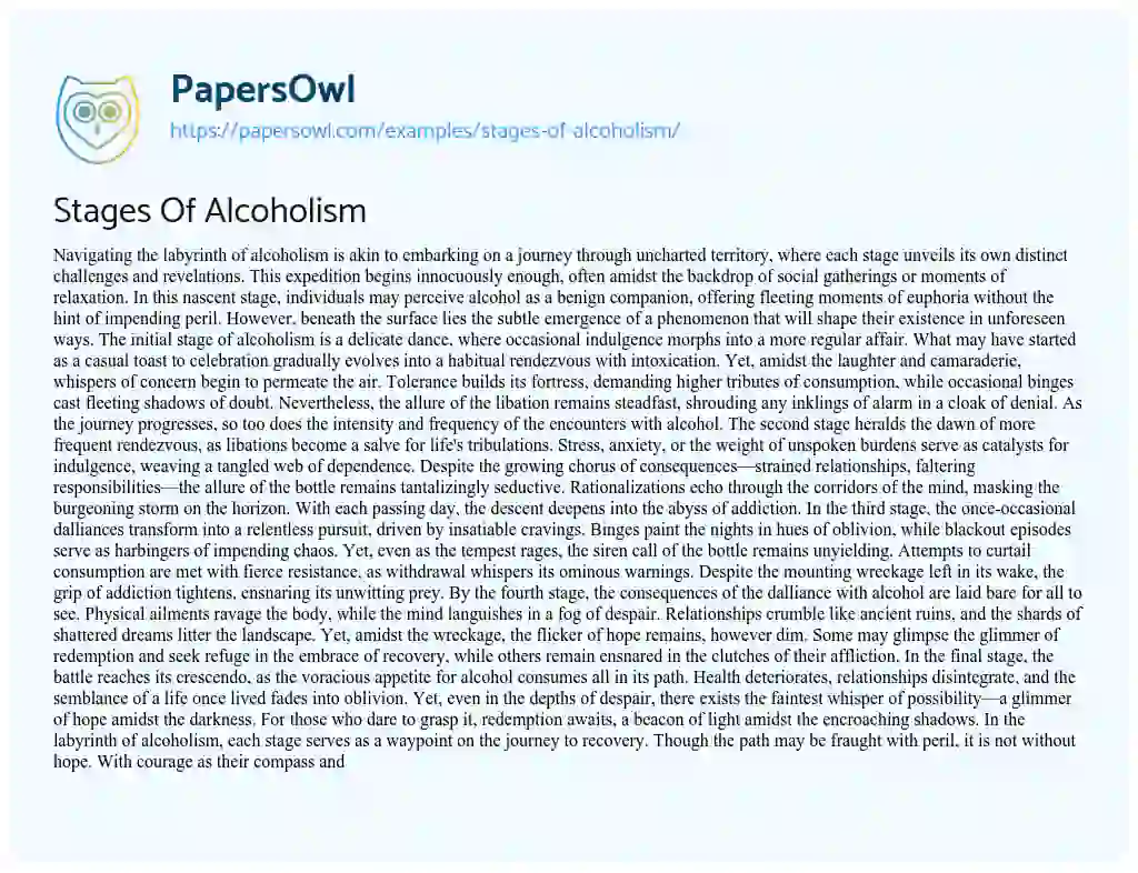 Essay on Stages of Alcoholism