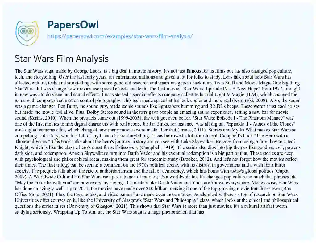 Essay on Star Wars Film Analysis