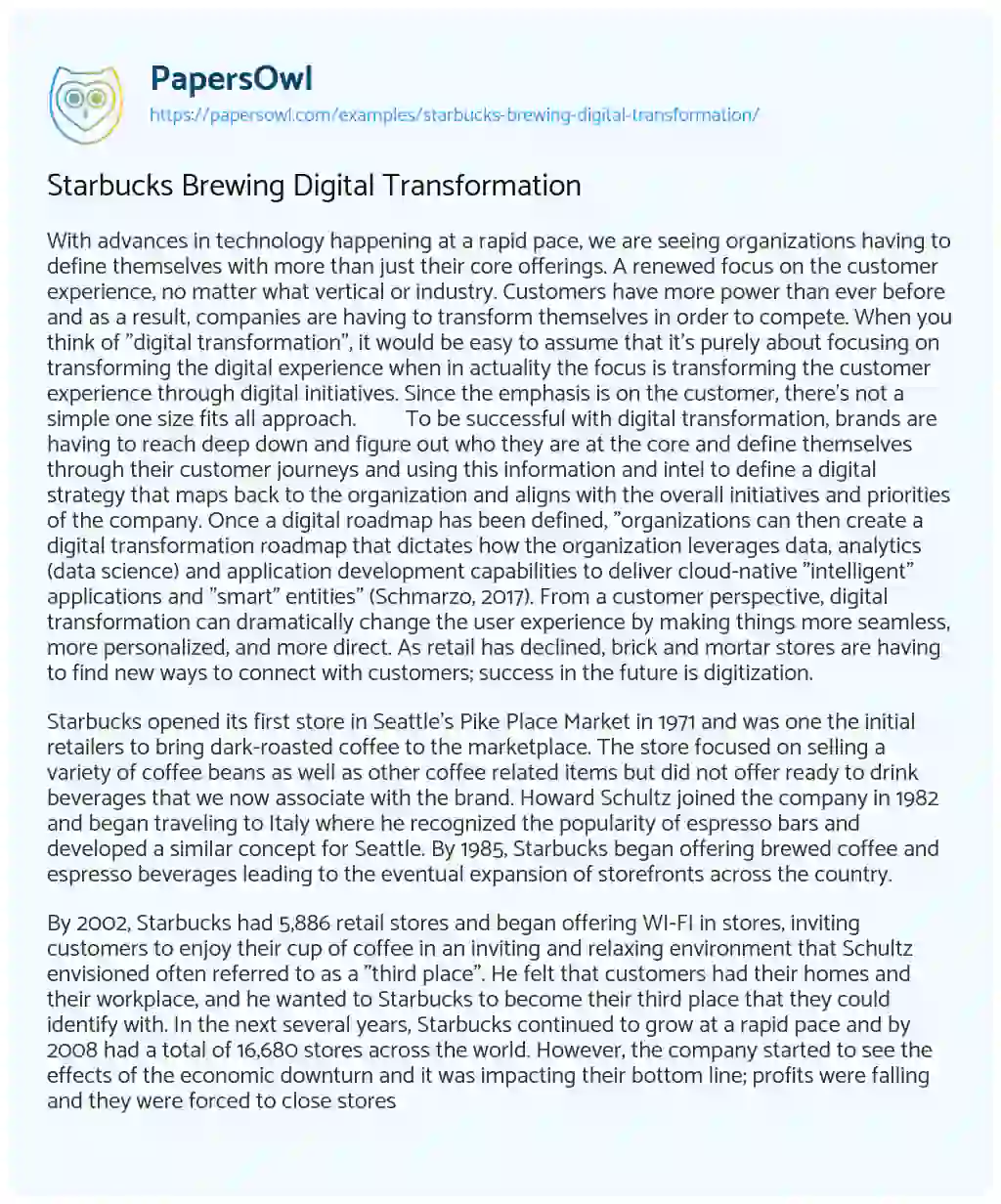 Essay on Starbucks Brewing Digital Transformation