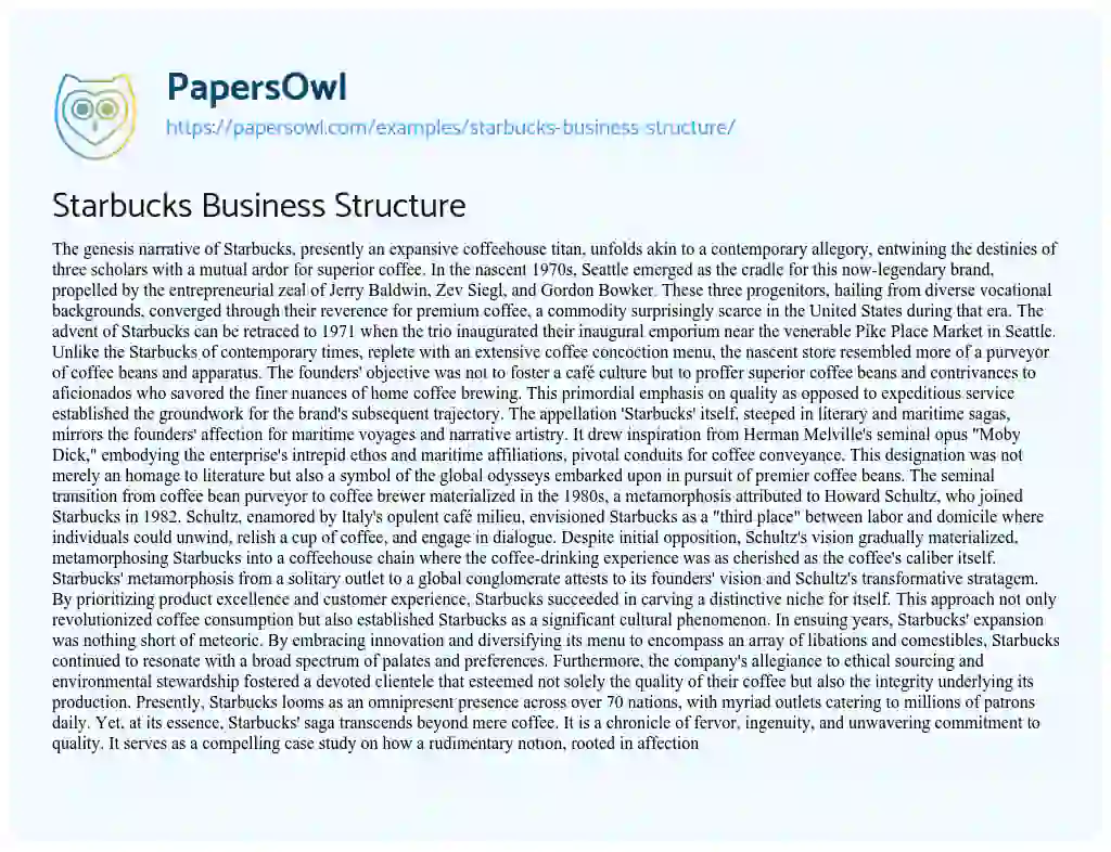 Essay on Starbucks Business Structure