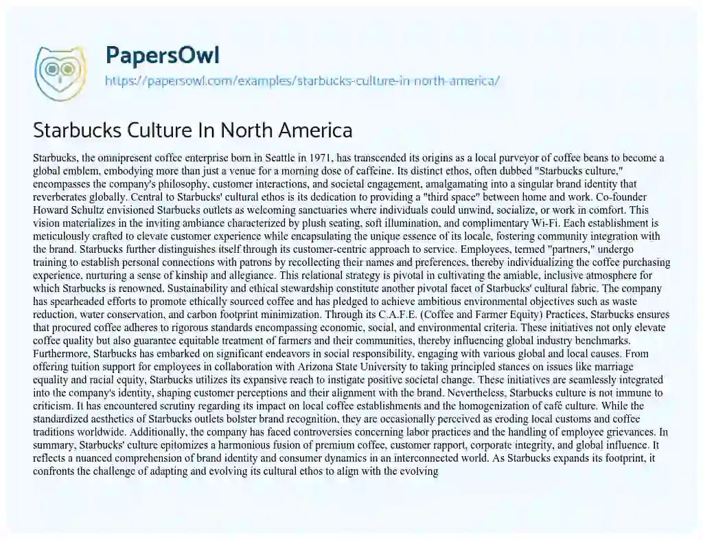 Essay on Starbucks Culture in North America