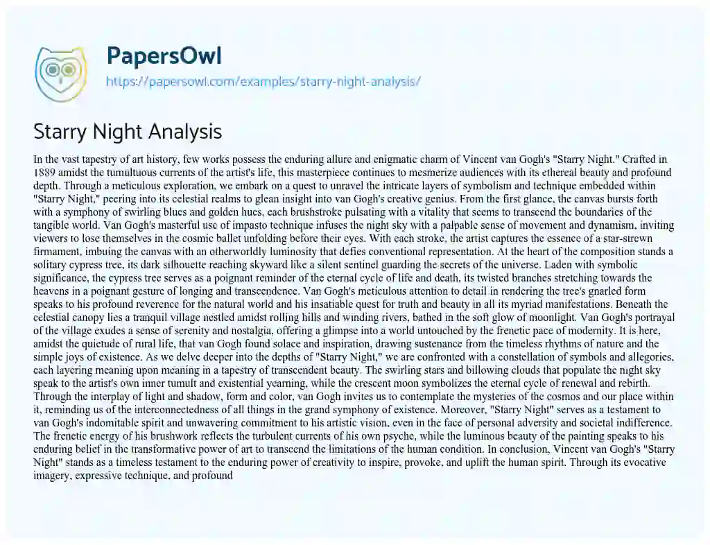 Essay on Starry Night Analysis