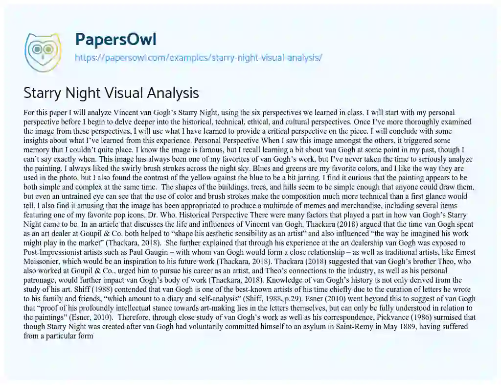 Essay on Starry Night Visual Analysis