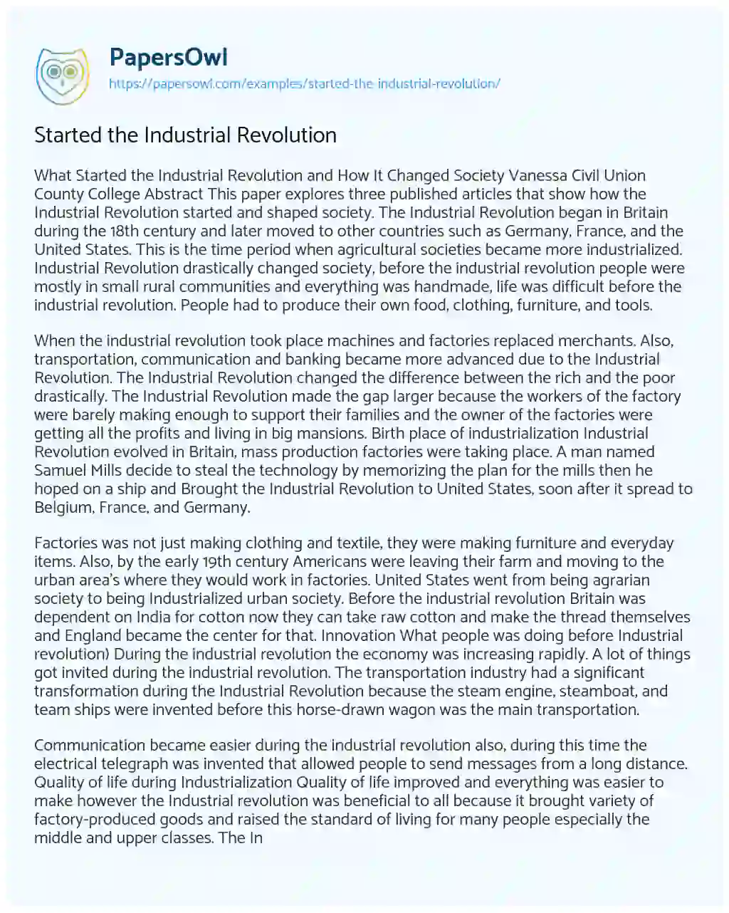 Started the Industrial Revolution essay