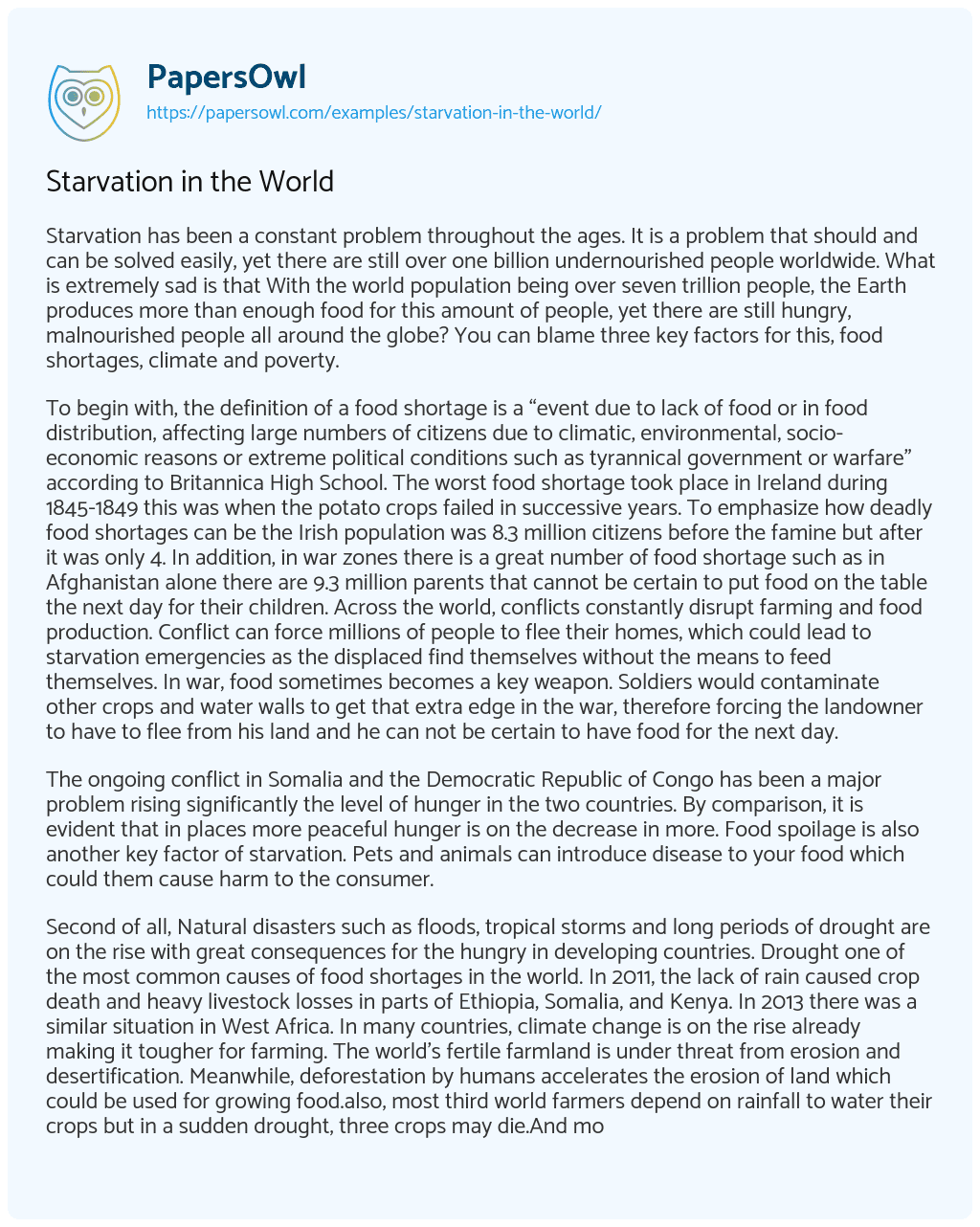 Starvation in the World essay