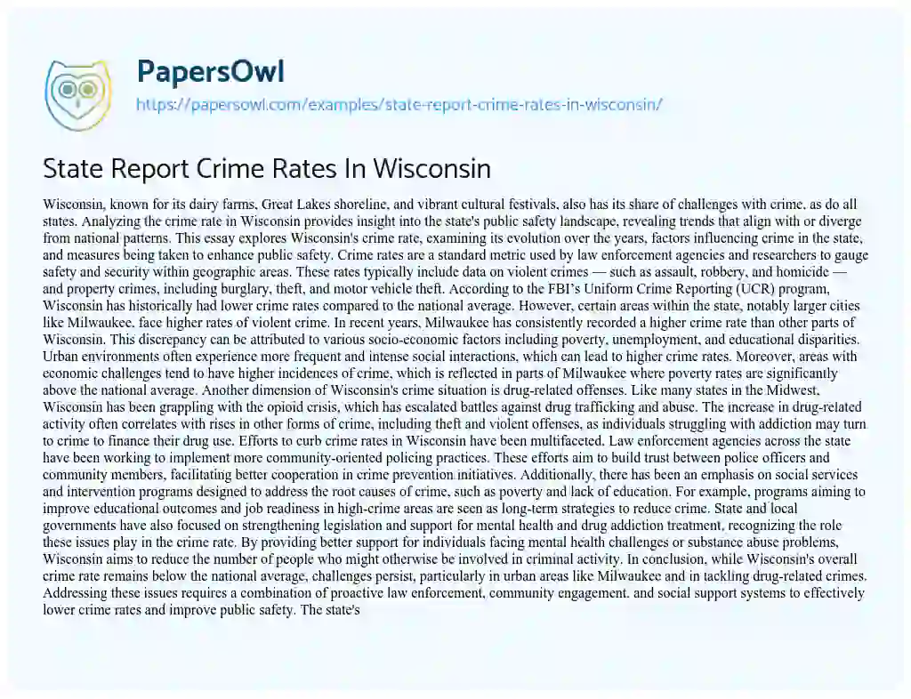 Essay on State Report Crime Rates in Wisconsin