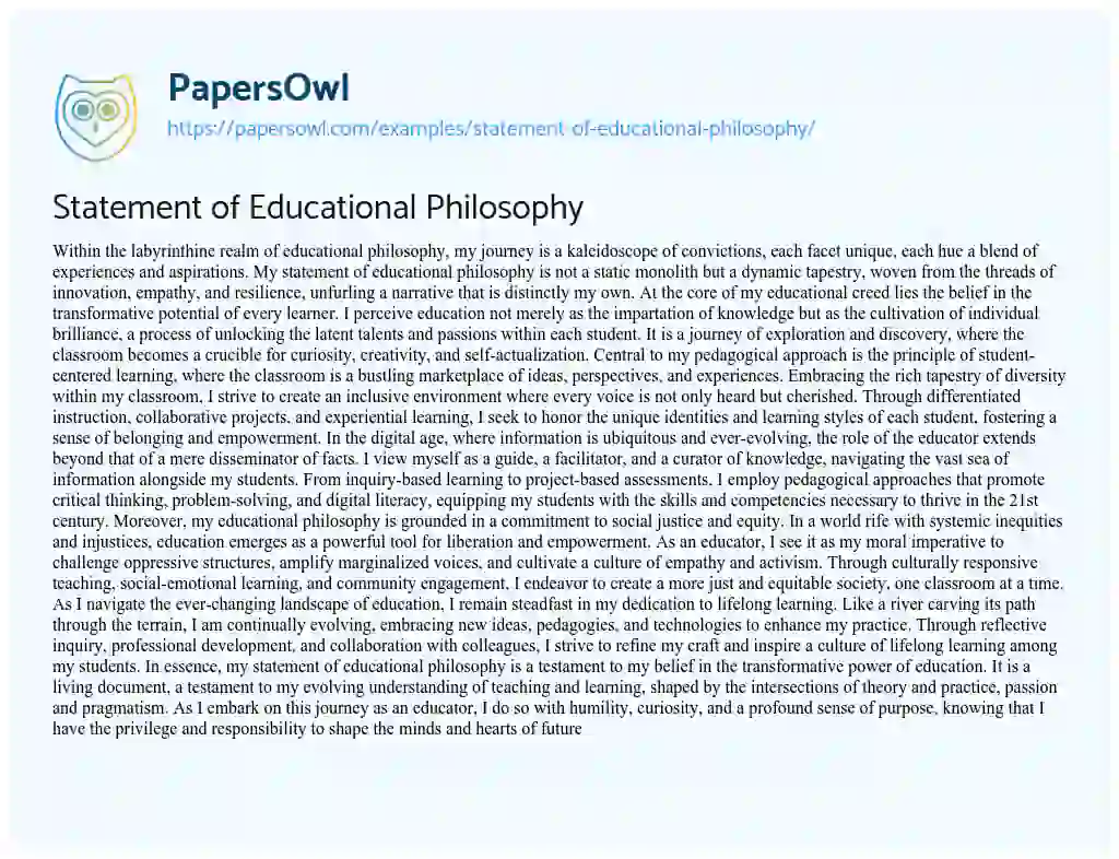 Essay on Statement of Educational Philosophy