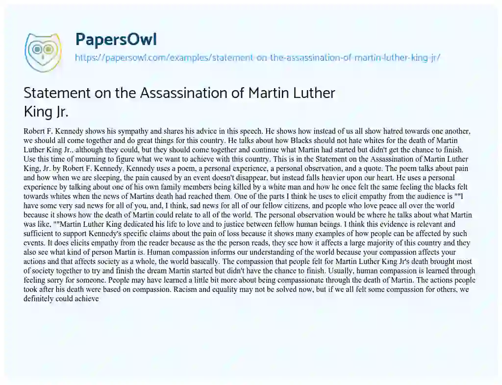 Essay on Statement on the Assassination of Martin Luther King Jr.