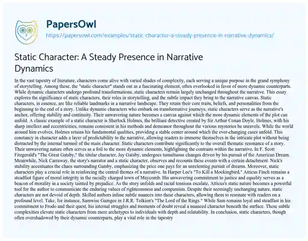 Essay on Static Character: a Steady Presence in Narrative Dynamics