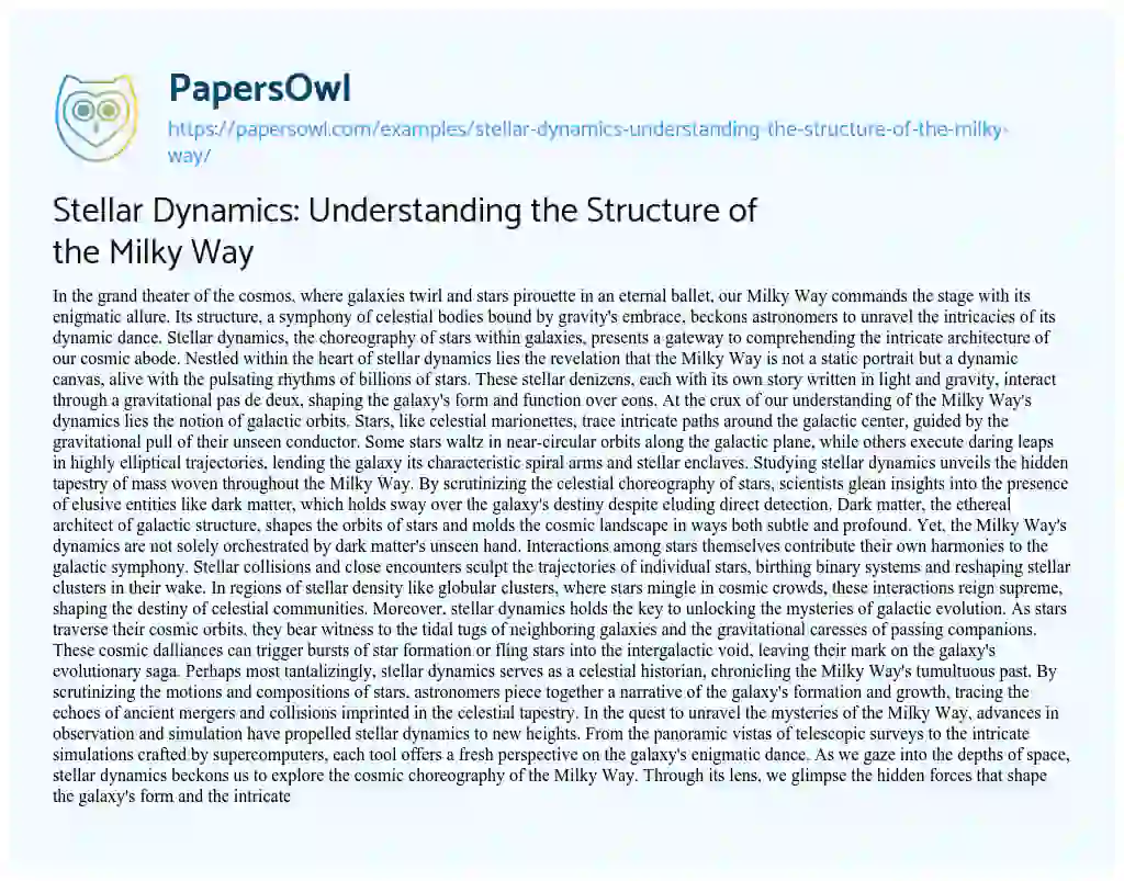 Essay on Stellar Dynamics: Understanding the Structure of the Milky Way