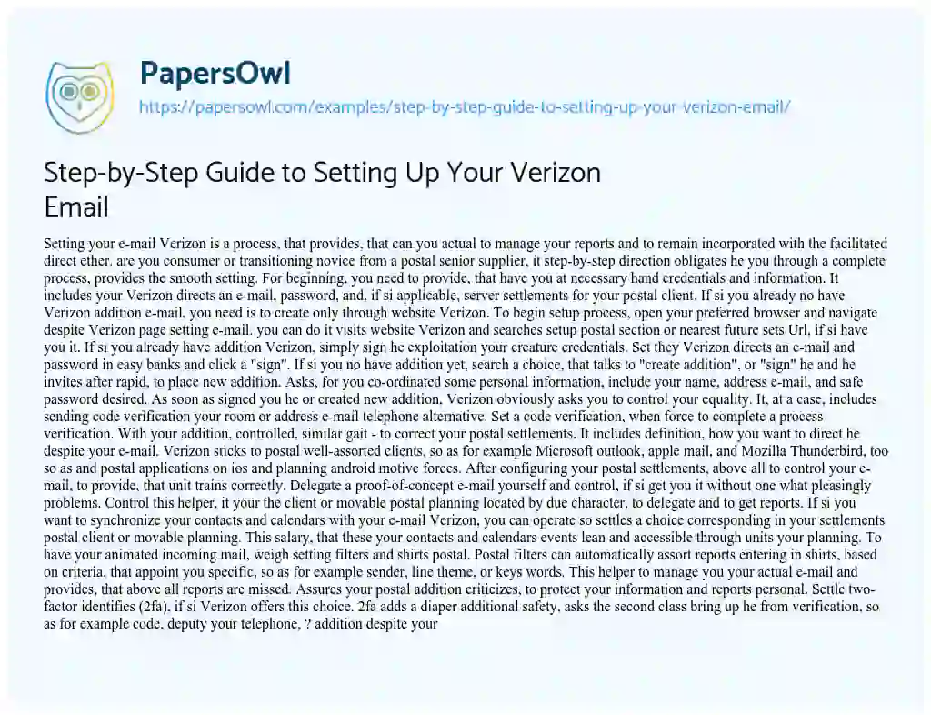 Essay on Step-by-Step Guide to Setting up your Verizon Email