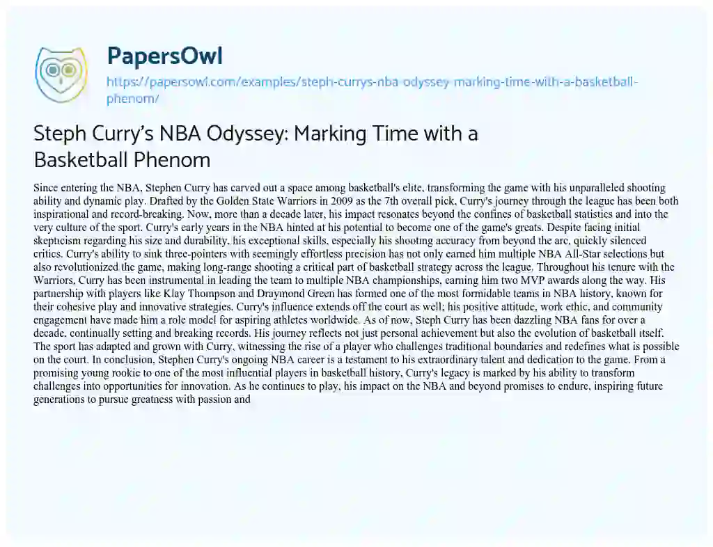 Essay on Steph Curry’s NBA Odyssey: Marking Time with a Basketball Phenom