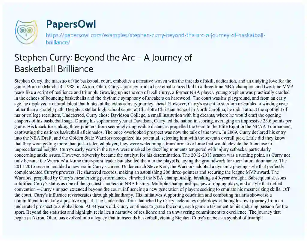 Essay on Stephen Curry: Beyond the Arc – a Journey of Basketball Brilliance