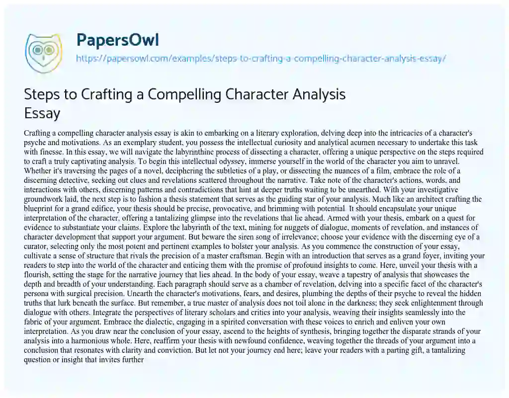 Essay on Steps to Crafting a Compelling Character Analysis Essay