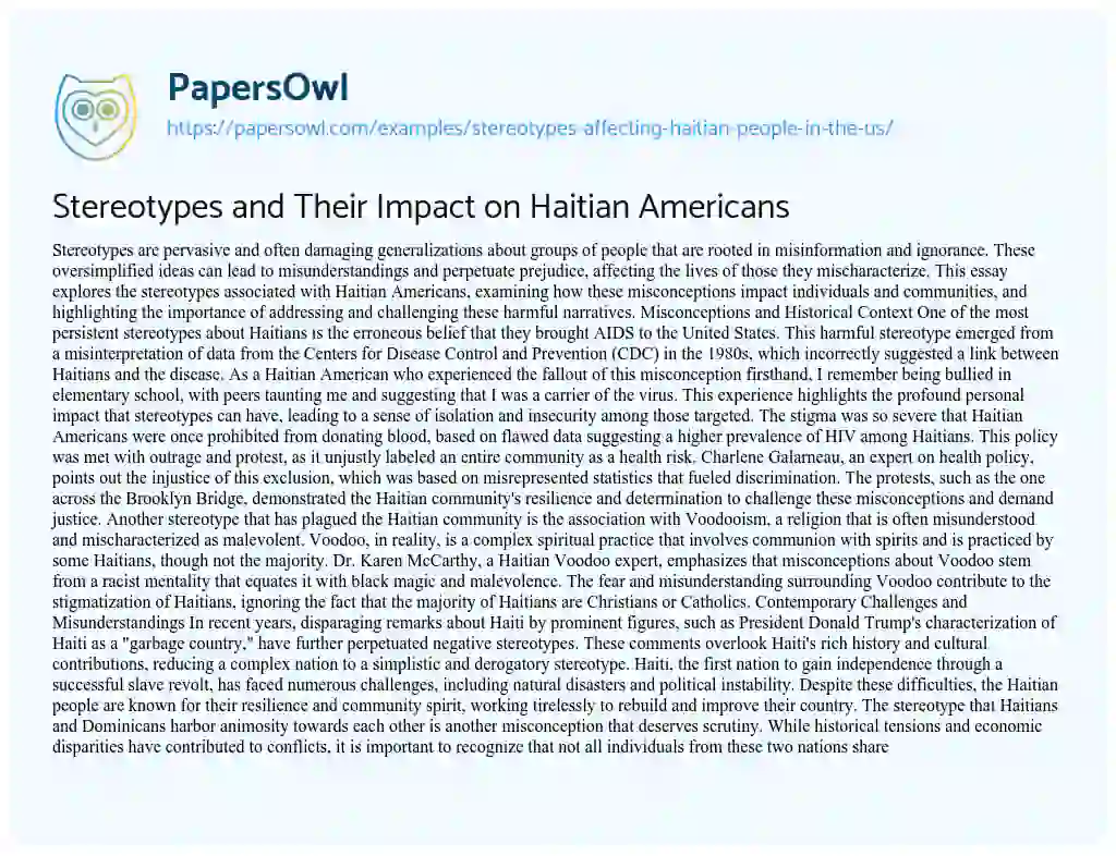 Essay on Haitian Stereotypes