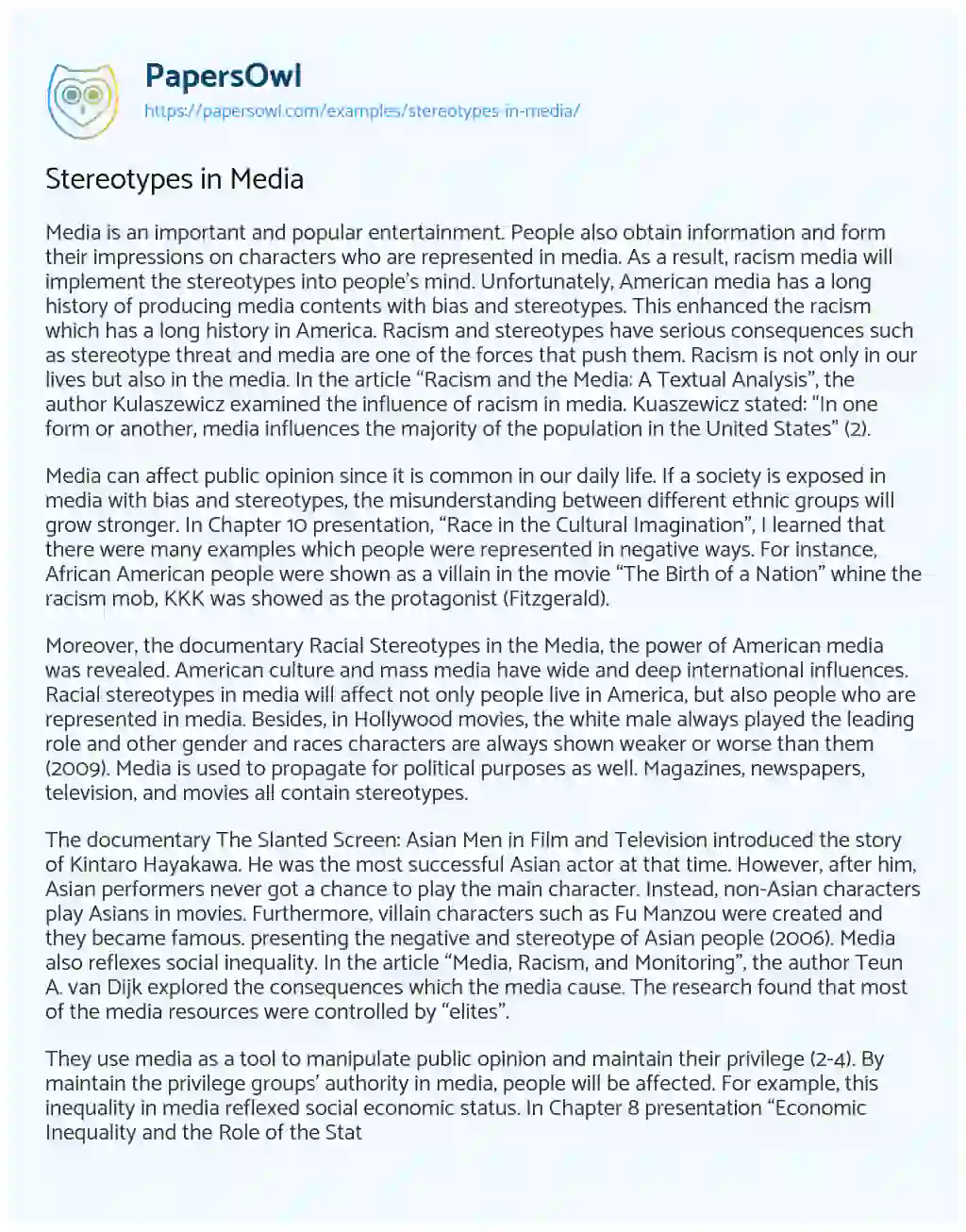 Essay on Stereotypes in Media
