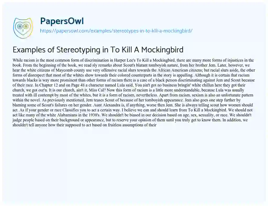 Examples of Stereotyping in to Kill a Mockingbird essay