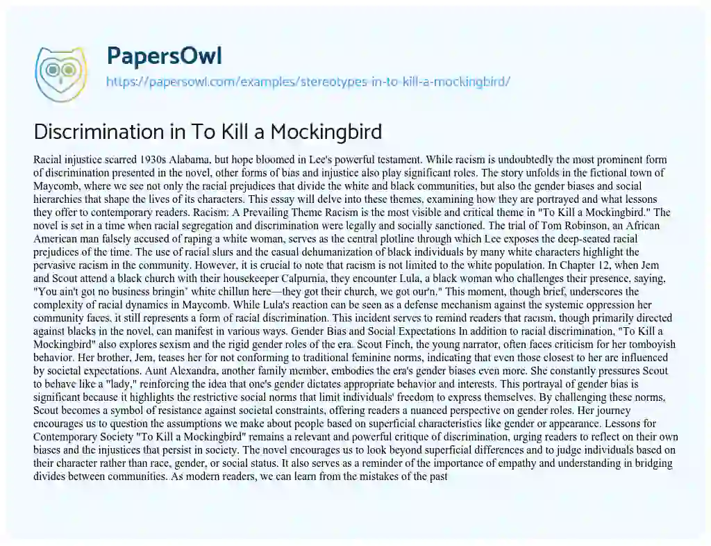 Essay on Examples of Stereotyping in to Kill a Mockingbird