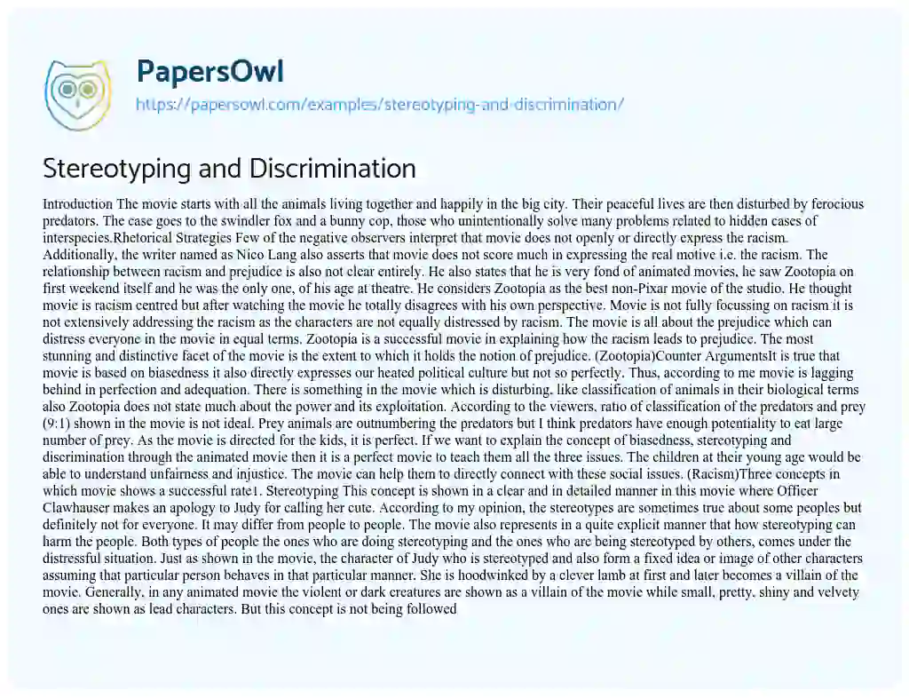 Stereotyping and Discrimination essay