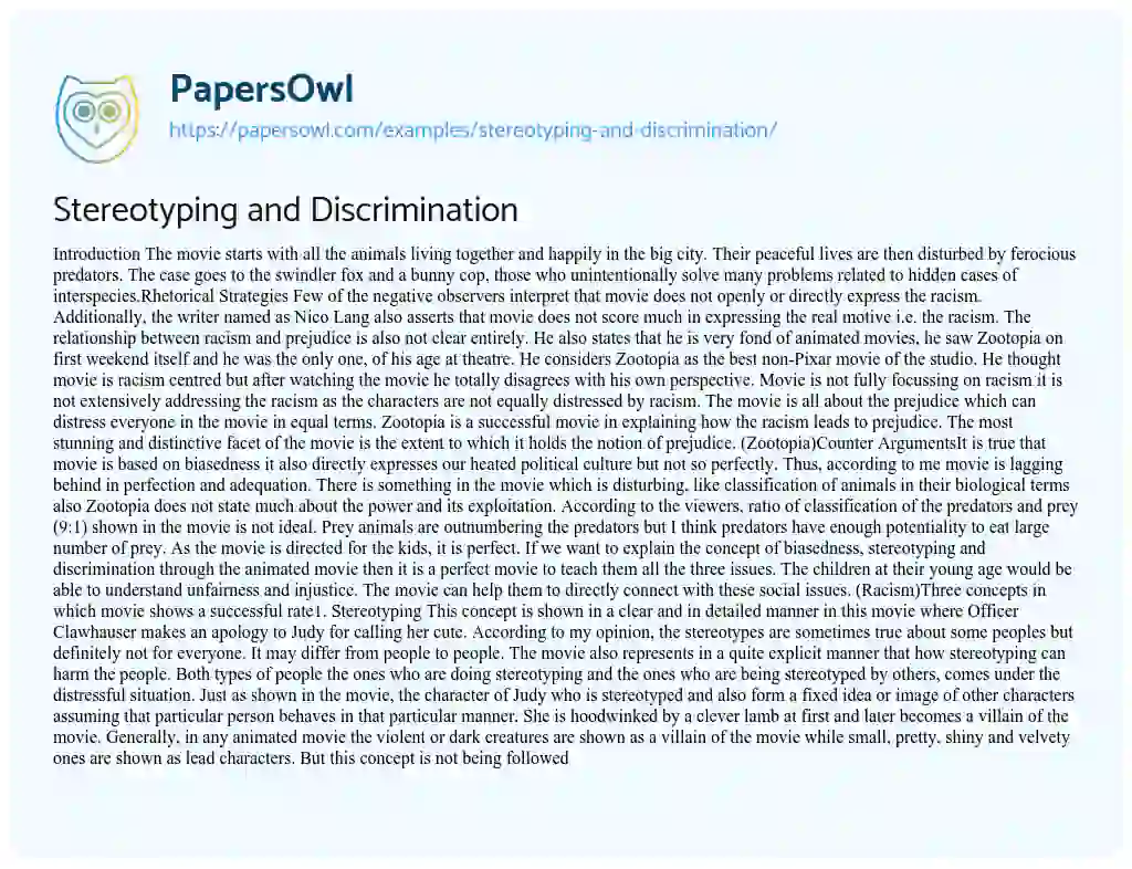 Essay on Stereotyping and Discrimination