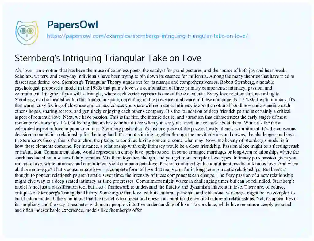 Essay on Sternberg’s Intriguing Triangular Take on Love