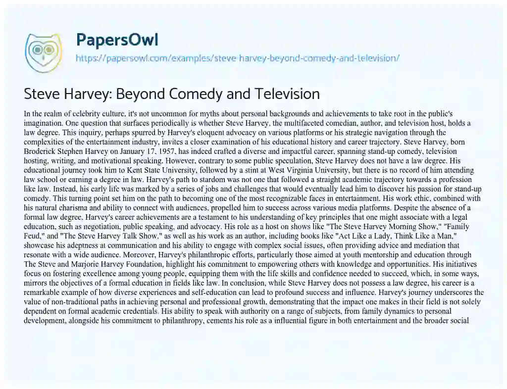 Essay on Steve Harvey: Beyond Comedy and Television