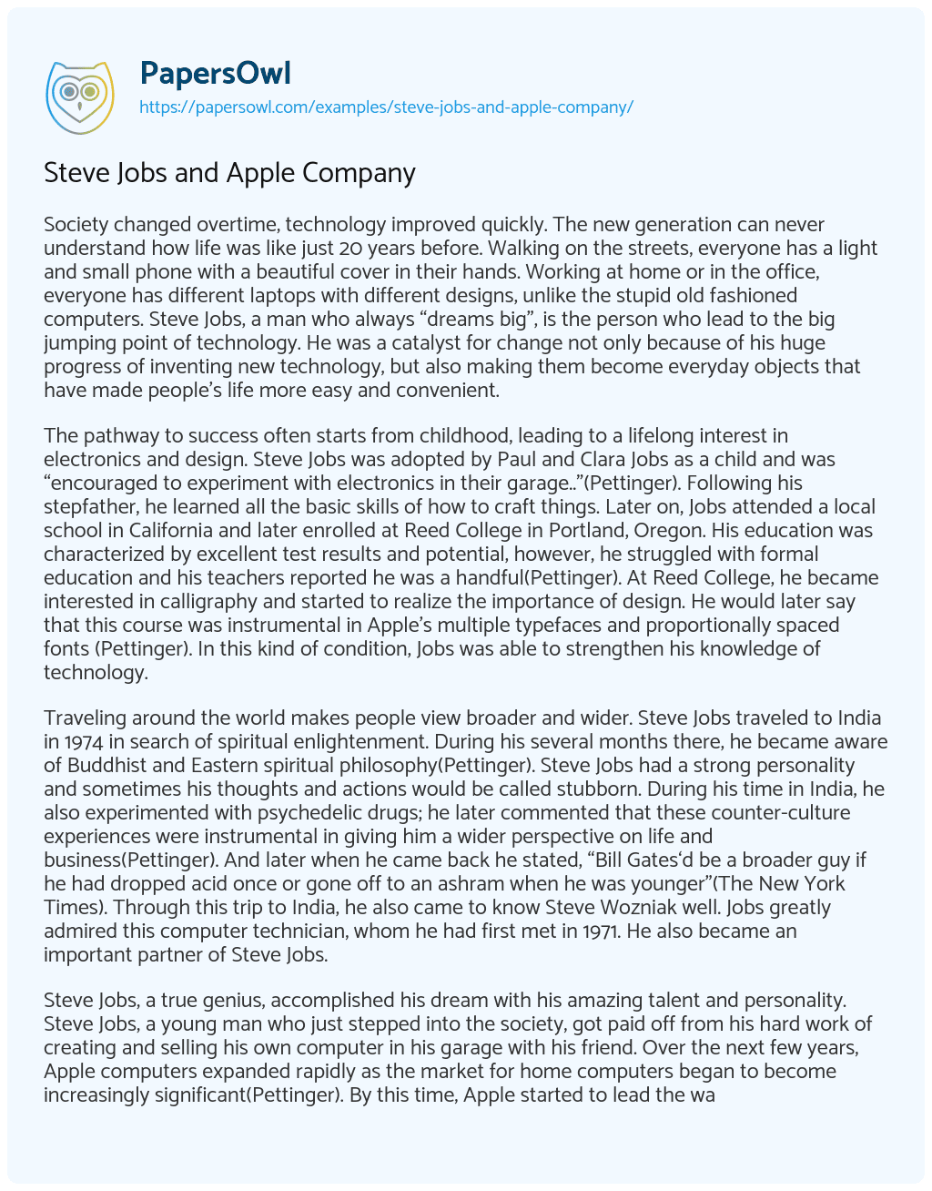 Essay on Steve Jobs and Apple Company