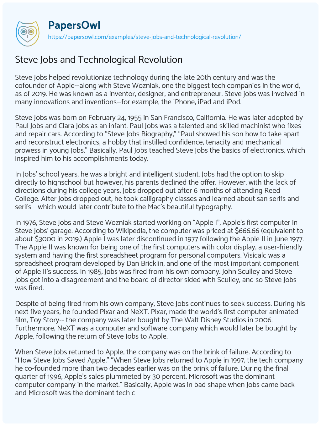 Essay on Steve Jobs and Technological Revolution