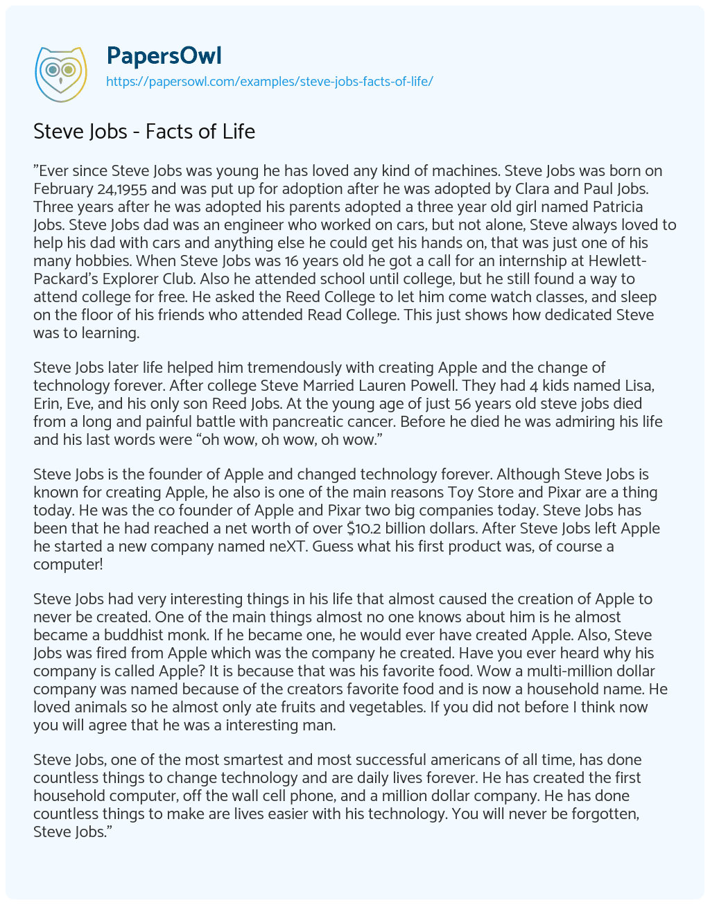 value of life essay steve jobs