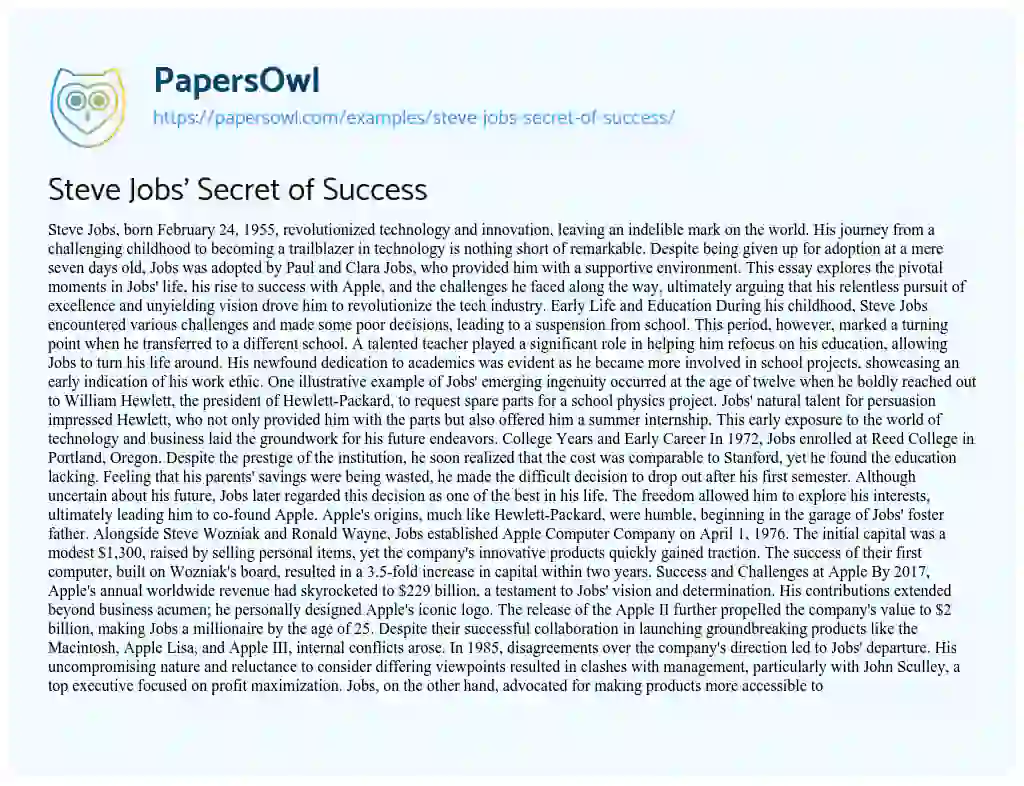 Essay on Steve Jobs’ Secret of Success