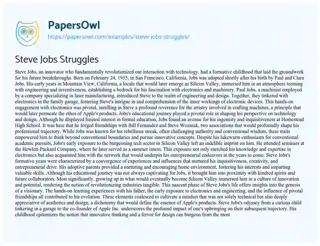 Essay on Steve Jobs Struggles