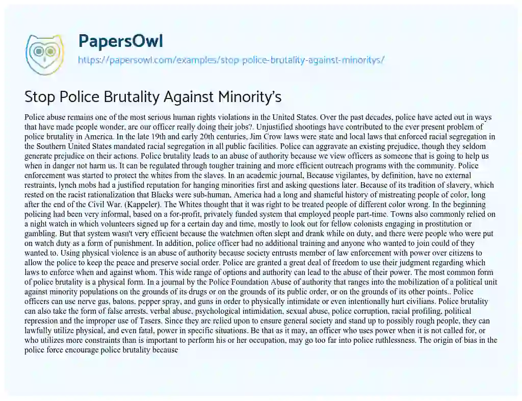 Essay on Stop Police Brutality against Minority’s