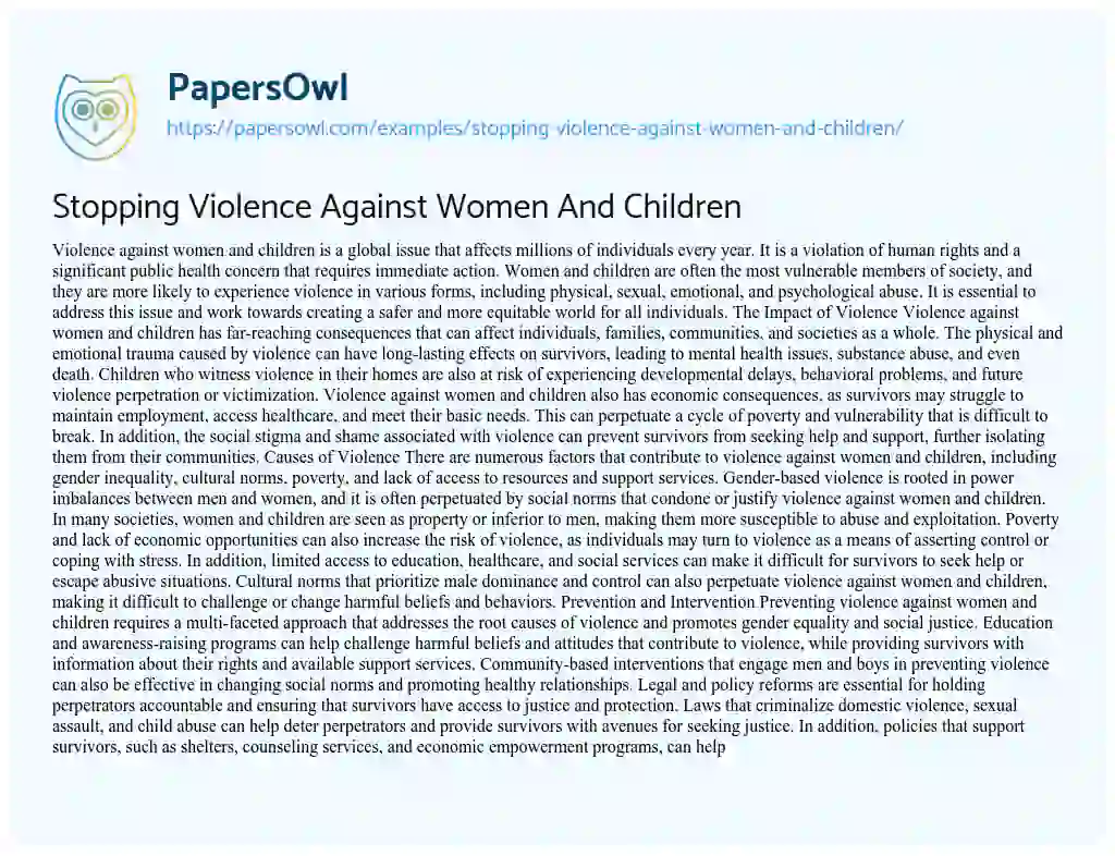 Essay on Stopping Violence Against Women And Children