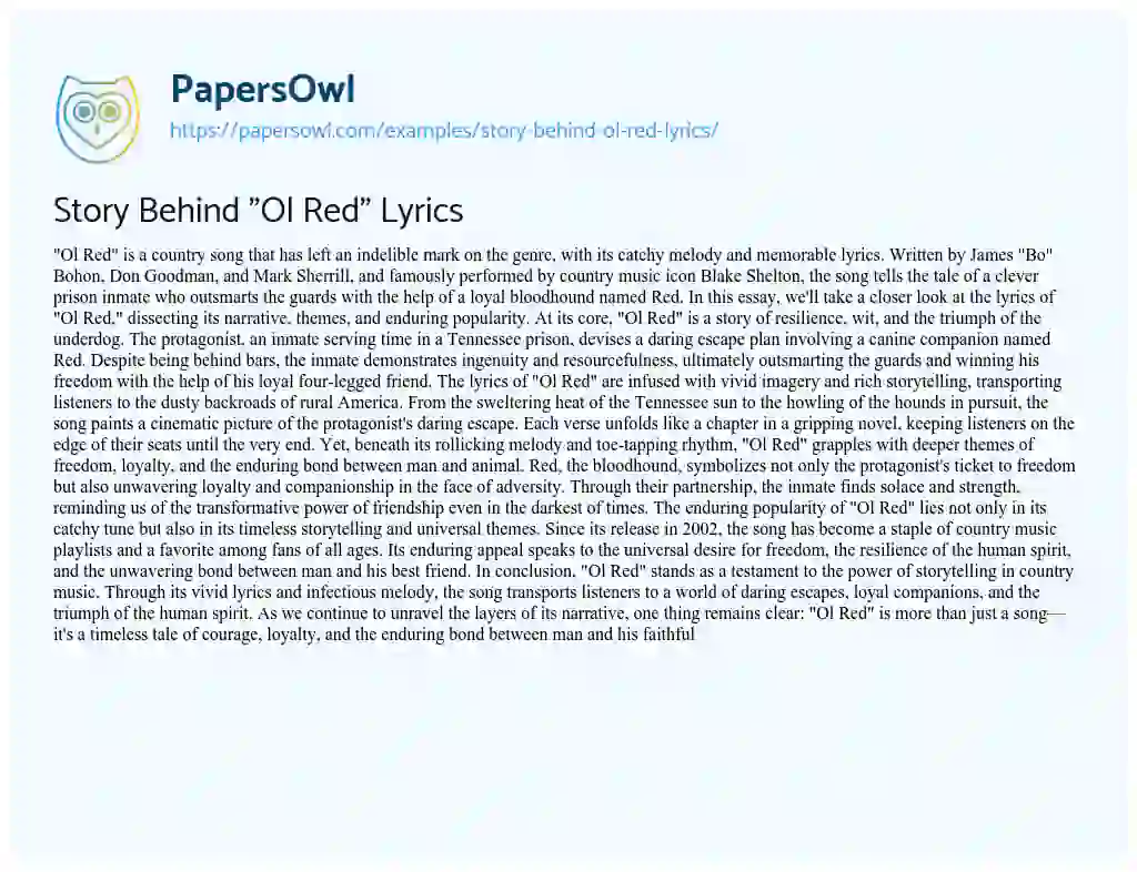 Essay on Story Behind “Ol Red” Lyrics