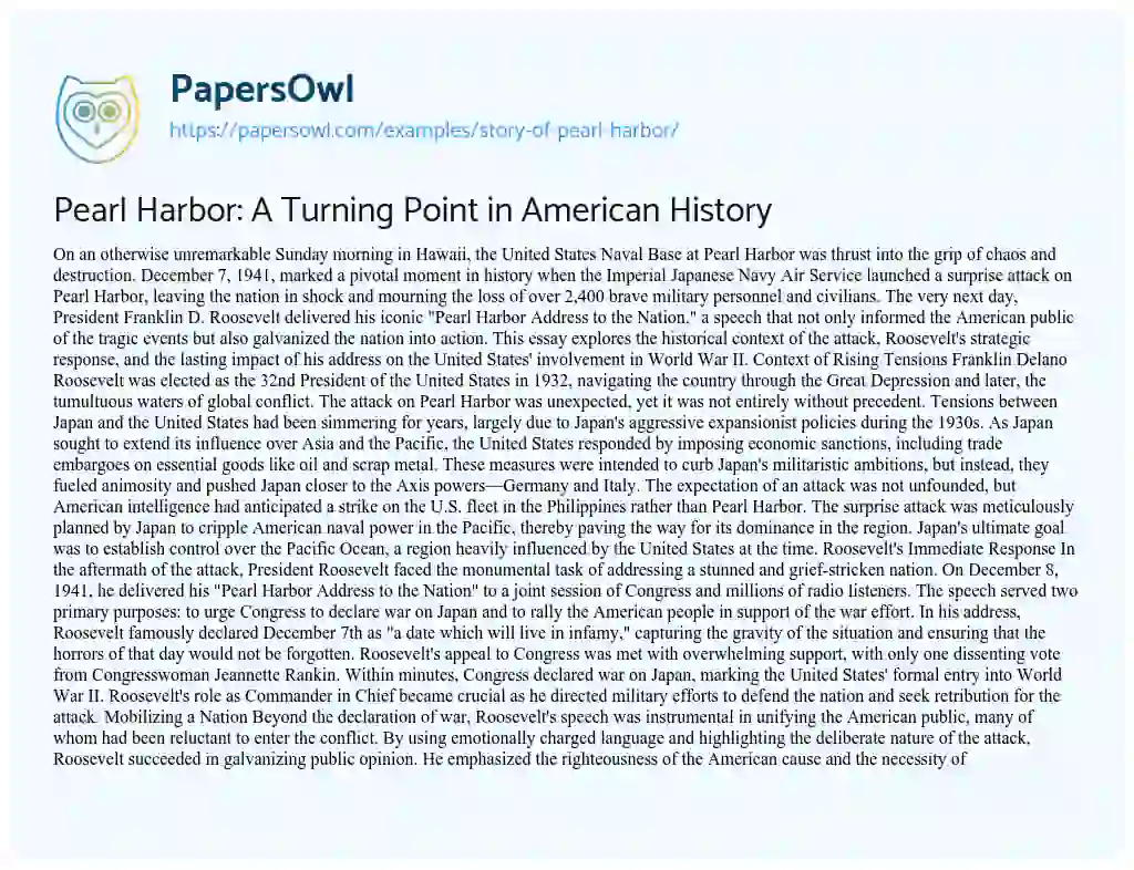 Essay on Story of Pearl Harbor