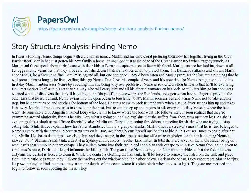 Essay on Story Structure Analysis: Finding Nemo