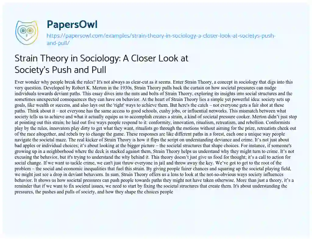 Essay on Strain Theory in Sociology: a Closer Look at Society’s Push and Pull