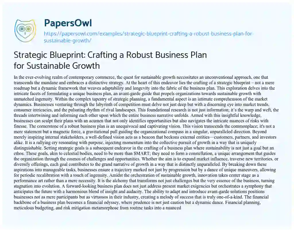 Essay on Strategic Blueprint: Crafting a Robust Business Plan for Sustainable Growth