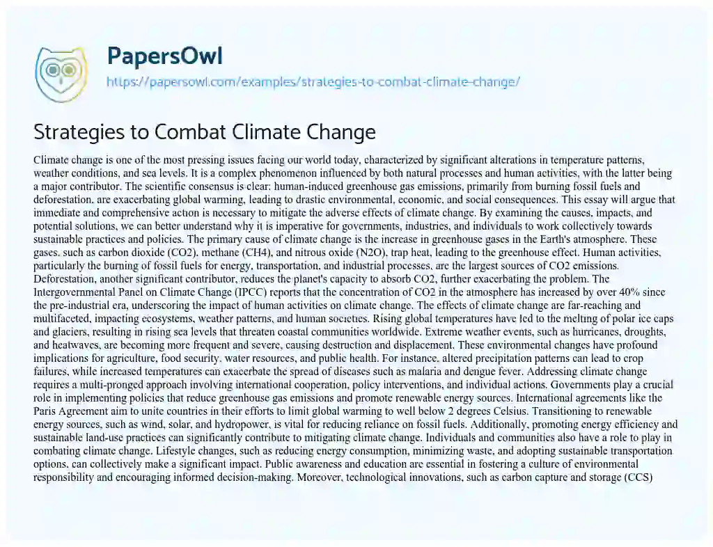 Essay on Strategies to Combat Climate Change