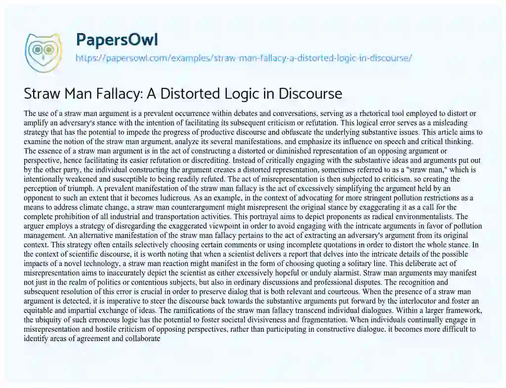 Essay on Straw Man Fallacy: a Distorted Logic in Discourse