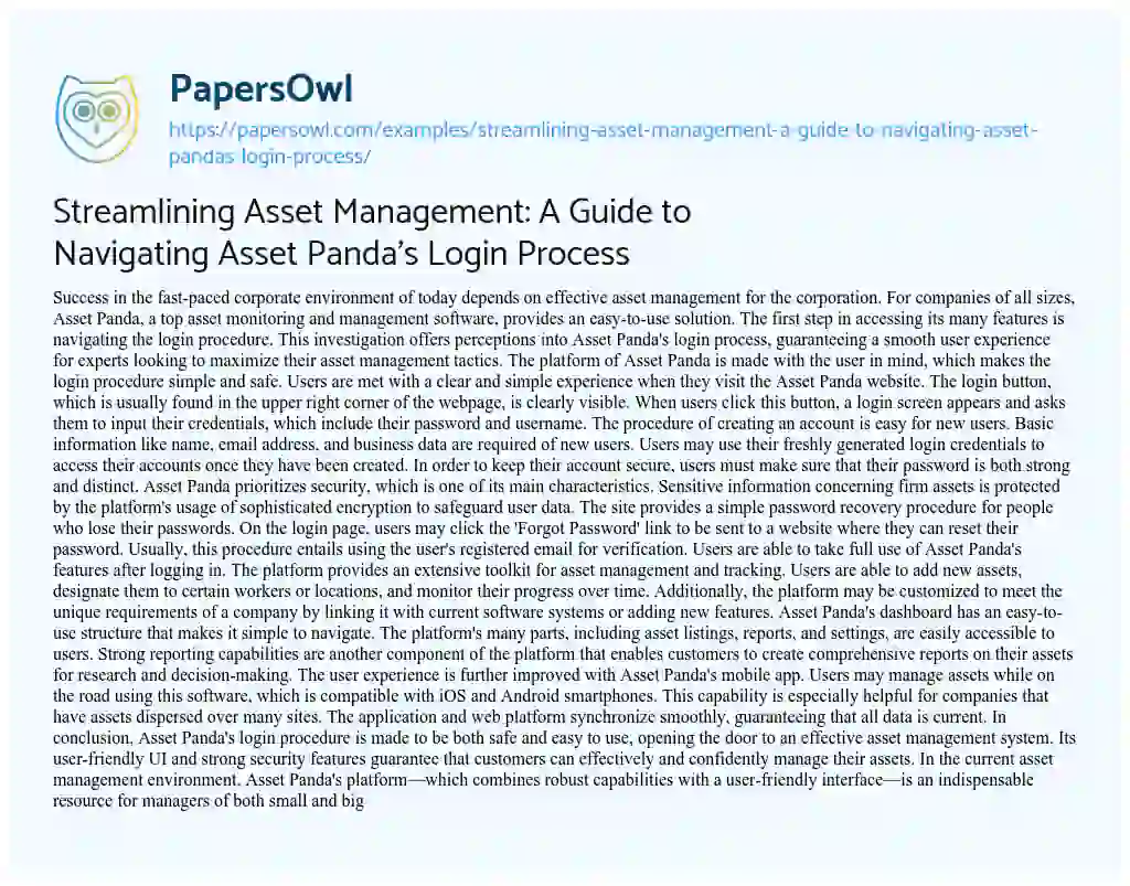 Essay on Streamlining Asset Management: a Guide to Navigating Asset Panda’s Login Process