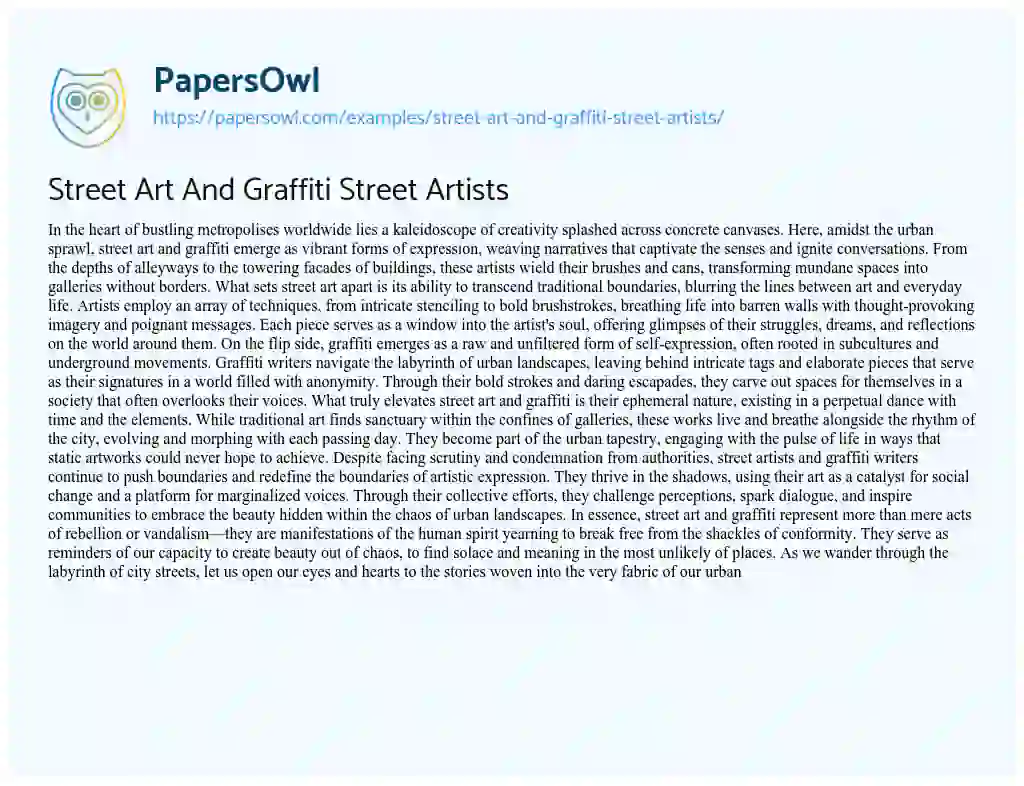 Essay on Street Art and Graffiti Street Artists