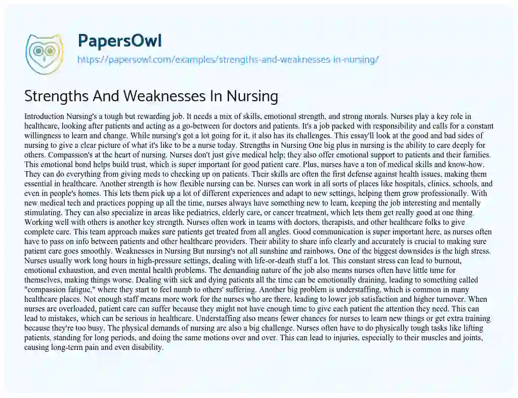 Essay on Strengths and Weaknesses in Nursing