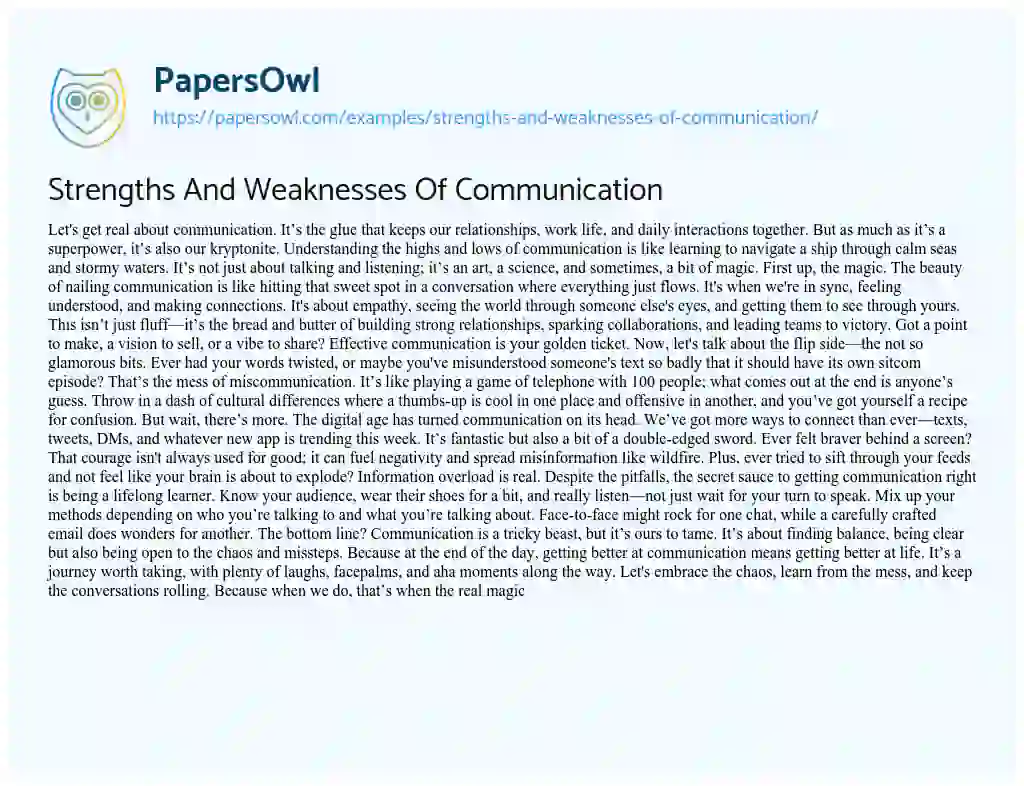 Essay on Strengths and Weaknesses of Communication