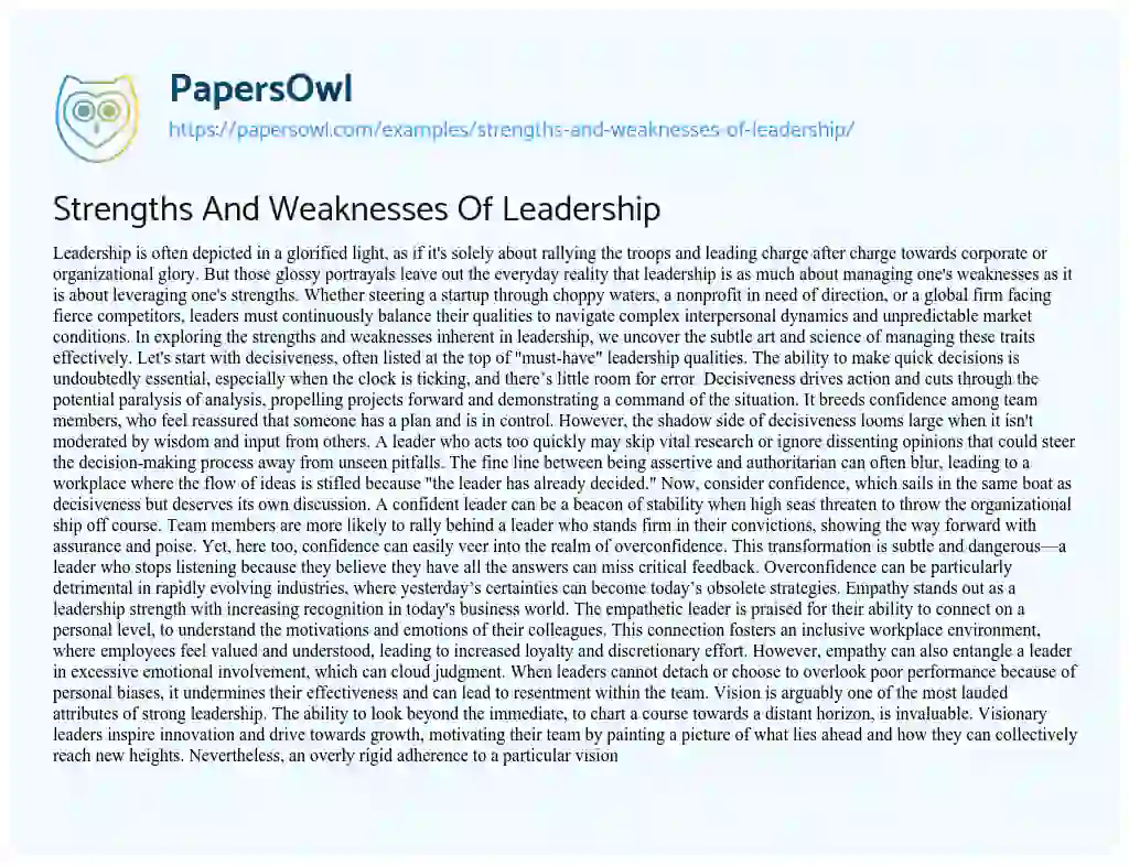 leadership weaknesses essay