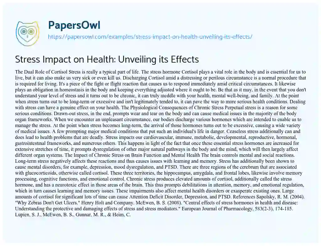 stress impact on health essay 250 words