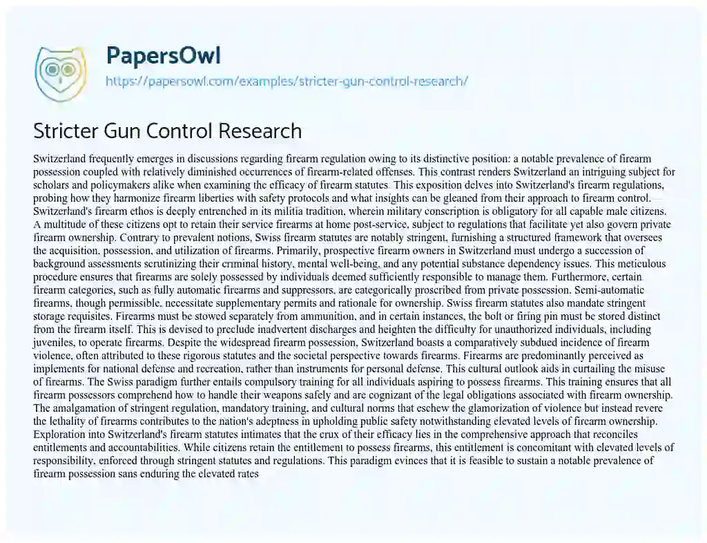 Essay on Stricter Gun Control Research