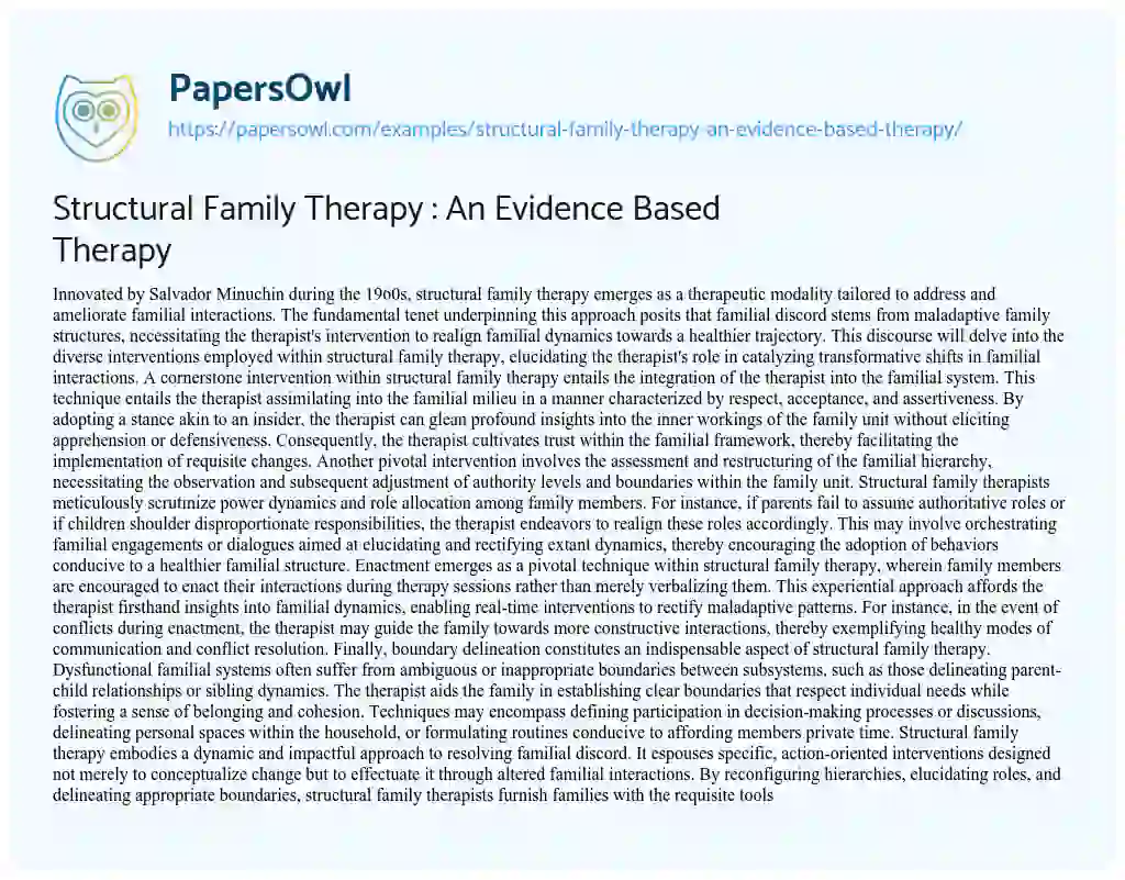 Essay on Structural Family Therapy : an Evidence Based Therapy